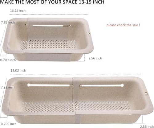 LASSHSWA Collapsible Colander for Kitchen, Over the Sink Strainer Basket for Kitchen, Fruit Pasta Food Strainer Expandable Plastic Colander BPA Free (Straw) 5