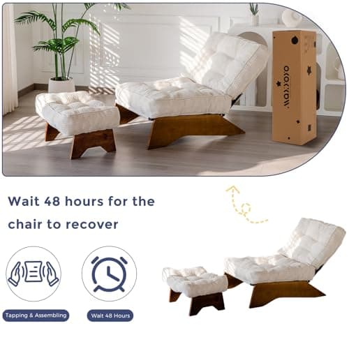 MAXYOYO Accent Chair with Ottoman Adjustable Backrest, Tufted Living Room Chair Upholstered Lounge Chair with Footrest Set, Modern Chair Cozy Reclining Chair for Reading Room, Beige 8