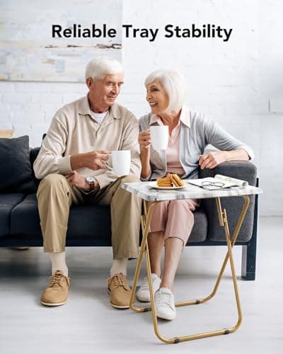 HUANUO Folding TV Tray Table -Stable Tray Table with No Assembly Required, TV Dinner Tray for Eating, Foldable Snack Tables for Bed & Sofa (Marbling) 7