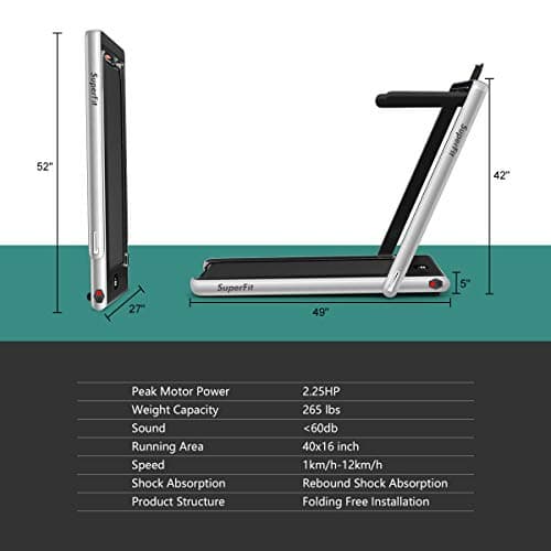 GYMAX Walking Pad, 2.25HP Dual Display Foldable Treadmill for Home with Remote/Smart App Control, Portable Compact Treadmill for Office Under Desk, Folding Running Machine for Small Spaces (Silver) 7