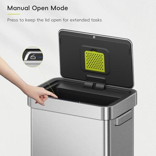 EKO Deluxe Mirage-T 50 Liter / 13.2 Gallon Touchless Rectangular Motion Sensor Trash Can, Matte Stainless Steel Finish 7