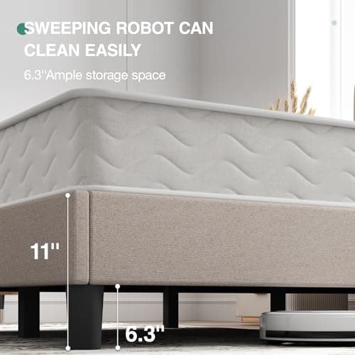 Novilla Queen Bed Frame with Headboard, Linen Upholstered Bed Frame Queen Size with Wood Slats Support, No Box Spring Needed, Heavy Duty Feet, Easy Assembly, Beige 5