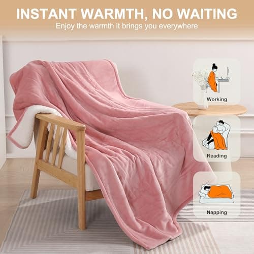 Heating Blanket Heated Throw Blanket 50''X60'' - Electric Throw Pink Ultra Warm Fluffy Electric Blanket for Recliner with 5 Heating Setting & 4 Hour Auto Off, ETL Certified & Overheat Protection 8