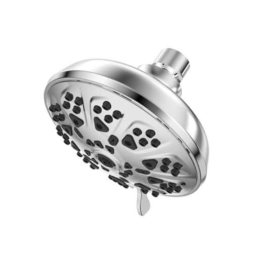 VKZK 10-Mode High Pressure Shower Head Fixed Showerhead, Anti-Clogging Silicone Nozzles-Premium Quality Luxury Design(Luxury Polished Chrome) - 1-Min Install Easy Clean Adjustable Angles