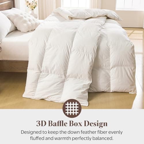 Oaken-Cat Goose Feather Down Fiber Comforter Queen Size - 100% Organic Cotton Shell All Season Duvet Insert, Medium Warmth Hotel Luxury Bedding Comforter(90x90 Inch, White) 6