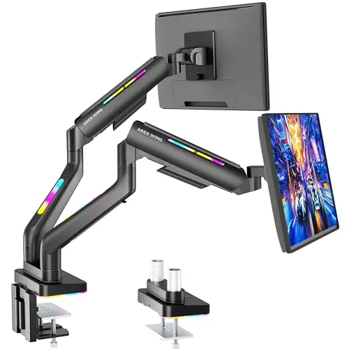 ARES WING Dual Monitor Mount for 17-35 Inch Ultrawide Heavy Duty Curved Screen, Computer Monitor Arm Desk Mount, Gas Spring Adjustable Vesa Stand, Black