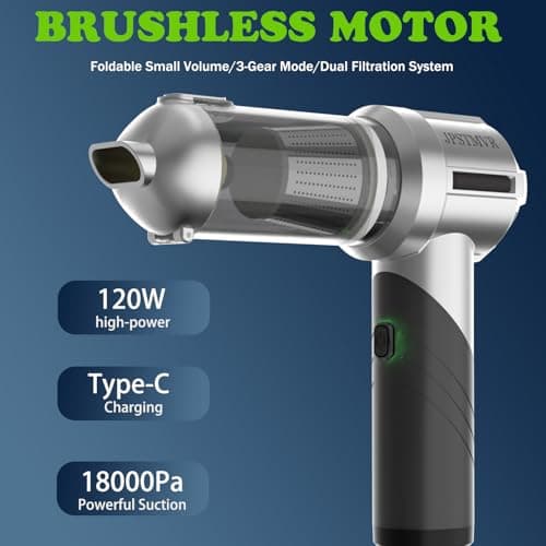 JPSTMVR Car Vacuum Cleaner, 18000PA Vacuum Portable Cordless, 4 in 1 Air Duster with LED Light and Multi-Nozzles, 120W High Power Rechargeable Foldable Vacuum Cleaner for Home, Office, Pet 6