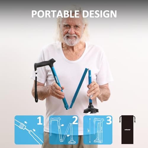 REHAND Walking Cane for Men & Women - Foldable, Adjustable, Lightweight, Self Standing Pivot Walking Cane, Soft Handle Grip, with Travel Bag, Walking Sticks for Seniors & Adults (Black) 6