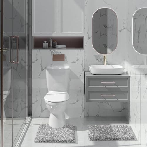 Yimobra Bathroom Rugs Non Slip Washable, Ultra Soft and Water Absorbent Bath Mats, Plush Fluffy Shower Mat Outside, Microfiber Thick Matts for Bathroom Floor/Sink, 24x17, Light Gray and White 5