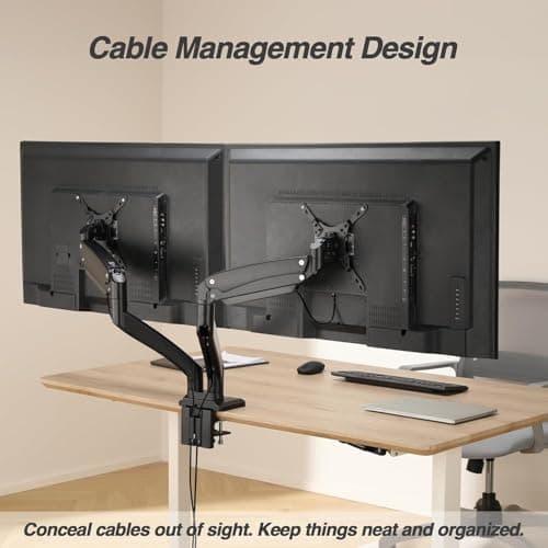 AVLT Dual Monitor Arm Desk Mount for 13"–43" Flat/Curved Screens with USB-A Pass-Through, Full Motion Height Adjustable Swivel Tilt Rotation VESA/C-Clamp/Grommet/Cable Management, Black 6