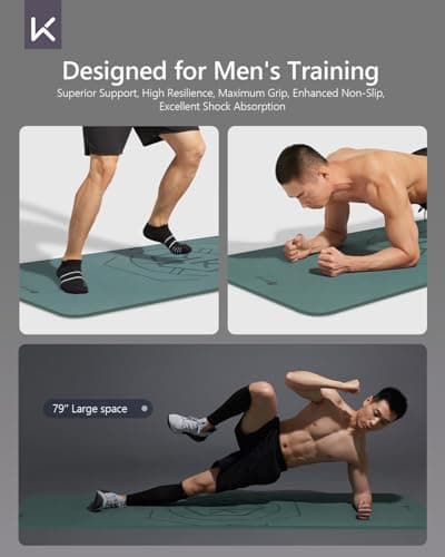 KEEP Professional Yoga Mat Non Slip for Men, 79"x39"x7mm Extra Wide and Long Exercise Mat, Anti-Tear High Density Thick Yoga Mat for Pilates, Fitness, Home and Workout, Green 7