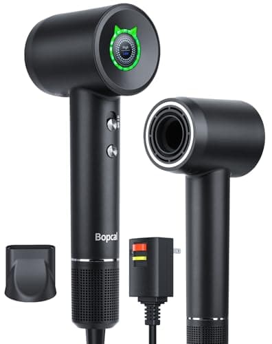 Bopcal Ionic Hair Dryer, 160000 RPM Brushless Motor, Smart Thermo-Control, Negative Ion Fast Drying, Quiet Lightweight Blow Dryer, Cold Air & 4 Heat Settings, for Home Travel Salon, Black