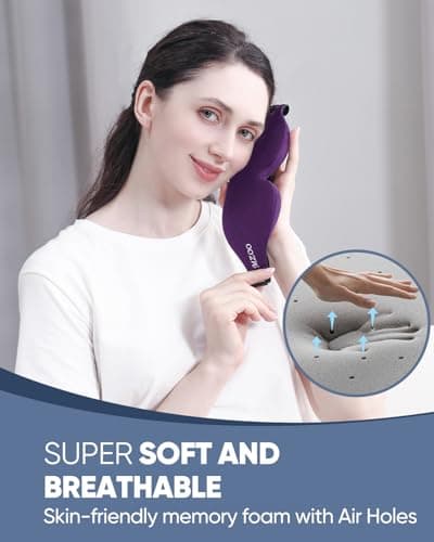 MZOO Luxury Sleep Eye Mask for Side Sleeper Men Women, Zero Eye Pressure 3D Sleeping Mask, Light Blocking Patented Design Night Blindfold, Soft Eye Shade Cover for Travel, Purple 5