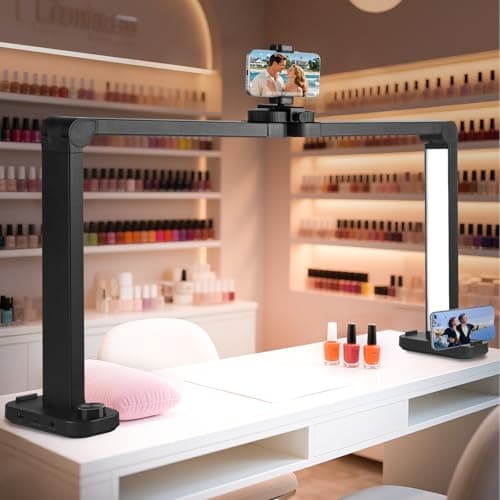 KIRKAS 34inch Large Half Moon Light for Nail Tech, 456 LEDs 3 Color Modes Infinitely Knob Arch Nail Light with Phone Holder Charging Function, Foldable Lighted Desk Lamp for Manicure, Handicraft-Black