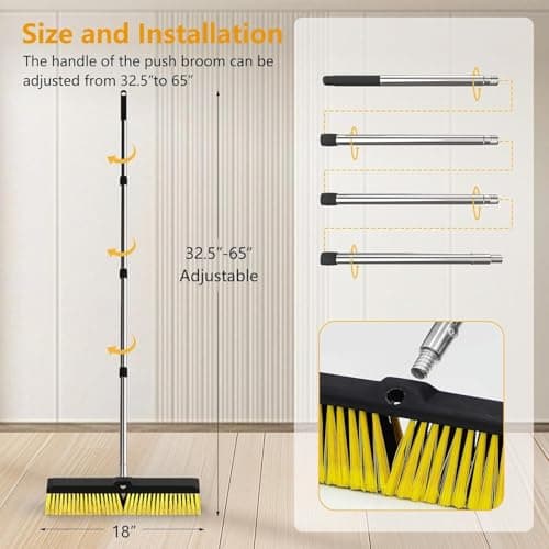 18 Inches Push Broom Outdoor with 65" Adjustable Handle, Heavy Duty Outdoor Broom with Stiff Bristles, for Cleaning Yard, Garage, Shop, Driveway, Wood, Stone, Deck, Concrete, and Tile Floor. 5