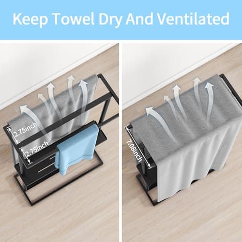 Gypie Free Standing Towel Rack for Bathroom, 2 Tiers Extra Storage Shelf with Rubber Pad, Metal Towel Drying Stand, Hand Towel for Living Room, Pool Towel Rack 2