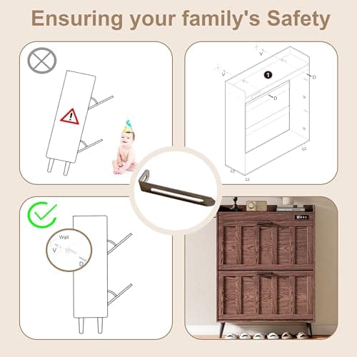 ChooChoo Shoe Storage Cabinet with 2 Flip Drawers, Deodorizing Shoe Organizer Storage for Entryway, Freestanding Hidden Slim Narrow Shoe Rack Cabinet, Walnut 7