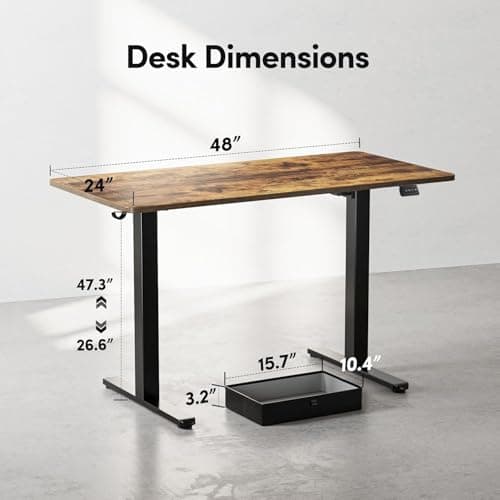 FEZIBO 48 x 24 Inches Standing Desk with Drawer, Adjustable Height Electric Stand up Desk with Storage &2 Hooks, Ergonomic Computer Workstation, Rustic Brown 2