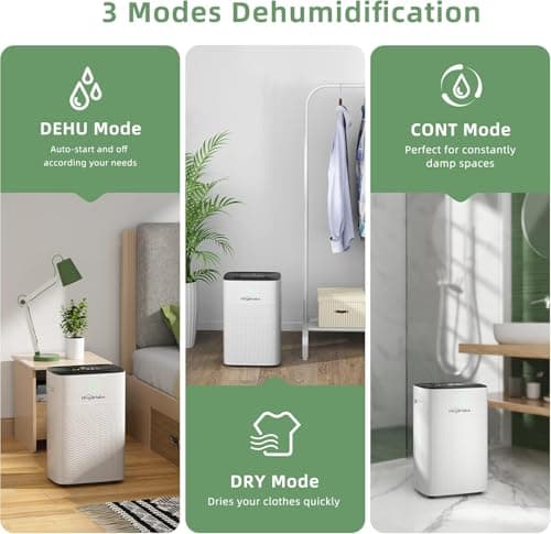 HOGARLABS 30 Pint Dehumidifiers for Home and Basements, with 3 Working Modes, Overflow Protection, and Auto Shut off Restart. Ultra Silent Dehumidifier with Drain Hose and Digital Control Panel. 6