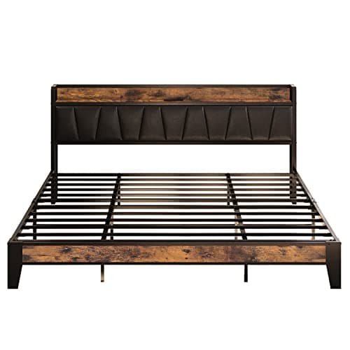 LIKIMIO King Bed Frame, Storage Headboard with Charging Station, Solid and Stable, Noise Free, No Box Spring Needed, Easy Assembly (Vintage and Black) 9