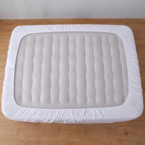 Full Air Bed Mattress Pad with 15-24 Inch Deep Pockets - Waterproof Protector for Warm Sleep & Cold Air Insulation,Perfect for Camping, Guest Bed, Pets & Overnight Visitors-White 7