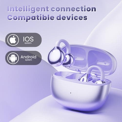 Open Ear Clip Headphones, Wireless Earbuds Bluetooth 5.4 The Over Ear Buds Earphones Built-in Mic with Ear Hooks, 36H Playtime,for iOS and Android (Purple) 5