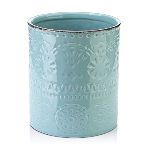 DOWAN 7.2" Kitchen Utensil Holder, Extra Large Farmhouse Utensil Holders for Countertop, Ceramic Utensil Crock, Anti Slip Cork Bottom