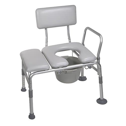 Drive Medical 12005KDC-1 Transfer Bench Commode Chair for Toilet with Padded Seat, Gray