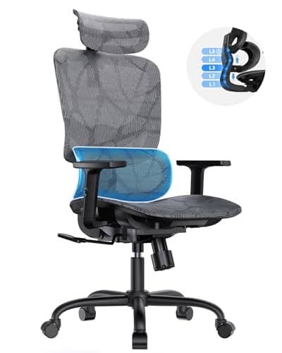 HUANUO Ergonomic Mesh Office Chair with 5-Level Lumbar Support, Computer Gaming Chair with Adjustable Headrest & Armrests, Rocking Tilt, Comfortable High Back Desk Chair for Home Office 9