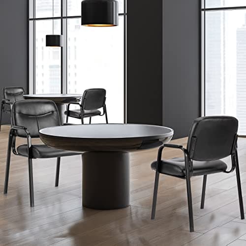 Sweetcrispy Waiting Room Chairs No Wheels Set of 4, Leather Stationary Office Reception Guest Chair with Padded Arms for Elderly Desk Conference Room Lobby Table Side Salon 9