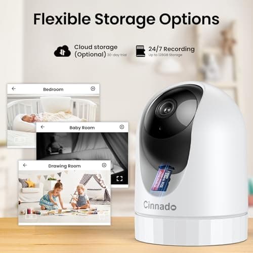 Cinnado Security Camera Indoor-2K 360° WiFi Cameras for Home Security，Pet/Dog/Baby Camera with Phone app, 2-Way Audio, Night Vision, 24/7 SD Card Storage, Works with Alexa & Google Home (2.4Ghz)-D1 6