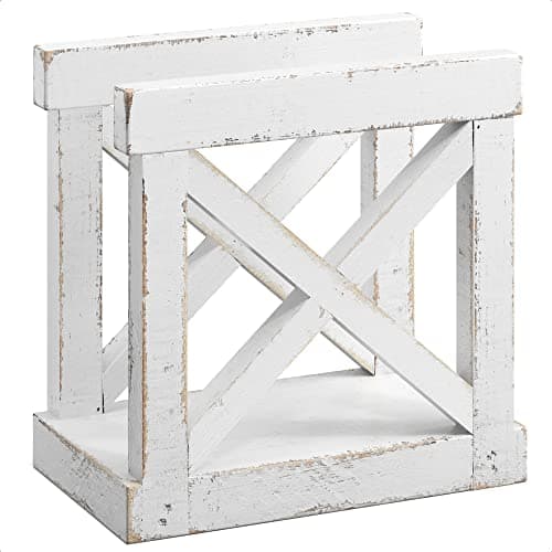 Barnyard Designs Farmhouse Napkin Holder for Table - Vintage Rustic Distressed Wooden Napkin Holder Dispenser for Kitchen, 5.5" x 5.5" (White) 6