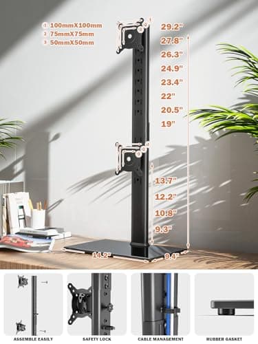 Dual Monitor Stand - Vertical Stack Screen Free-Standing Monitor Riser Fits Two 13 to 34 Inch Screen with Swivel, Tilt, Height Adjustable, Holds One (1) Screen Up to 44Lbs 5