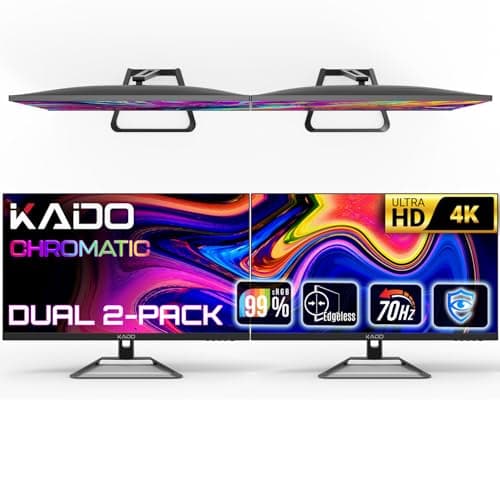 Kado Dual Monitor Setup - 2-Pack 27" 4K UHD Computer Monitor 3840x2160 70Hz VESA Mount HDMI DisplayPort Office Gaming Hybrid Built-in Speakers (U27X Dual Series)