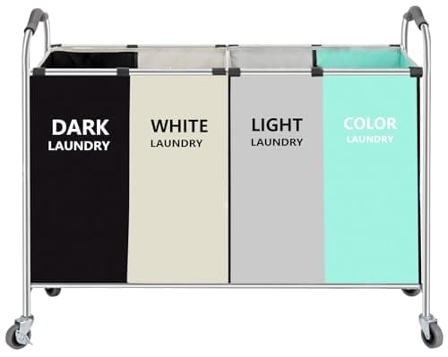 Laundry Basket, Large Laundry Hamper with Wheels, 4 Section Laundry Bag for Dirty Clothes, Towel Organizer & Toys Storage Cart in Laundry Room Organization (4- section Green)