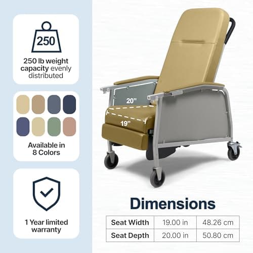 Lumex 3-Position Medical Recliner, Reclining Geri Chair with Wheels, Vintage Gold 7