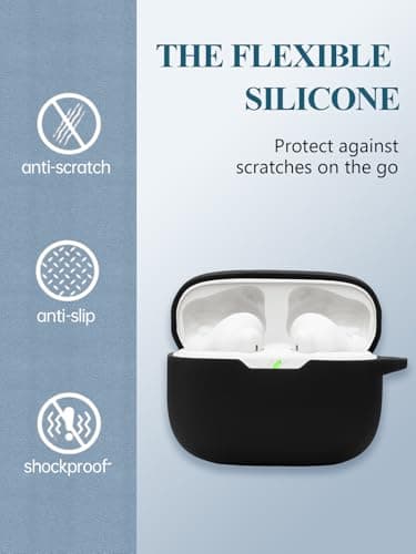 Case for JBL Vibe Beam 2/Vibe Beam - True Wireless Noise Cancelling Earbuds, Soft Silicone Protective Portable Scratch Shock Resistant Shell with Cleaner Kit & Carabiner & Lanyard，Black 5