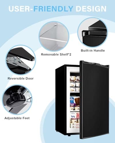 Feelfunn 3.0 Cu.ft Upright Freezer - Compact Mini Freezer with 7 Adjustable Thermostat, Removable Shelves, Reversible Single Door, 360°Uniform Cooling Small freezer for Home Office Kitchen Dorm, Black 6