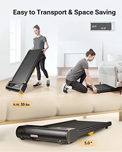 UREVO 2-in-1 Under Desk Treadmill, Walking Pad for Home & Office, Portable Treadmill with APP, 2.25HP Motorized, Remote Control, LED Display, 265 lbs Weight Capacity 4