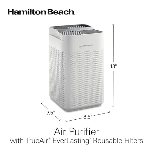 Hamilton Beach Air Purifier For Home With 2 TrueAir EverLasting Reusable Filters, For Medium Rooms Up To 827 sq. ft., Protects From Allergens, Odors, Irritants, Dust, Smoke, Pollen, White (20150) 8