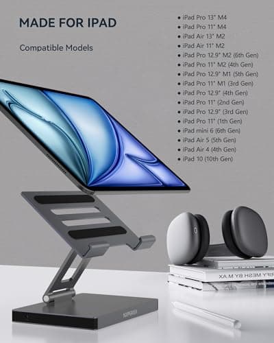 iPad USB C Hub Stand, 9-in-1 Multiport Adapter for iPad Pro M4 M3 M2 13 12.9 11 Inch Docking Station Foldable with 4K60Hz HDMI, RJ45 Gigabit Ethernet, SD/TF Card Reader, USB 3.0, 3.5 mm Audio 7