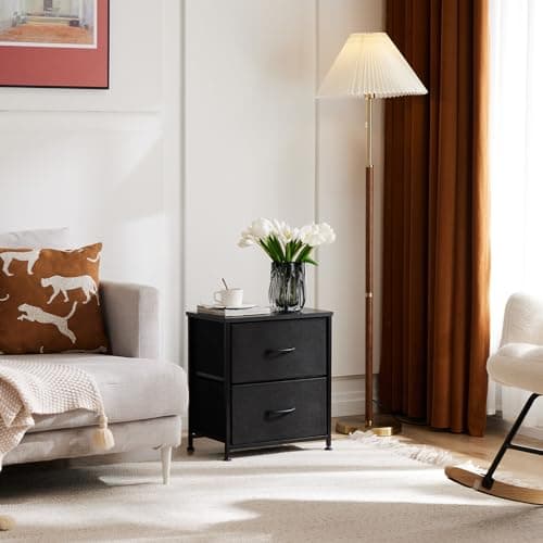 DUMOS Nightstand Small Dresser with 2 Fabric Drawers Side Tables Bedroom End Table Bedside Storage Furniture for 20 inch Tall Night Stand for Entryway, College Dorm, Classic Black 7