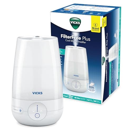 Vicks FilterFree Plus Cool Mist Plus Humidifier (VUL565), Medium Room –Filter-Free Cool Mist Humidifier for Baby, Kids and Adult Rooms, Works with Vicks VapoPads