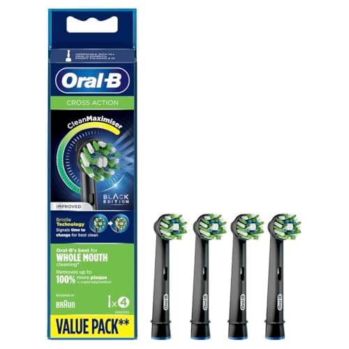 Oral-B Cross Action Replacement Brush Heads for an Oral-B Electric Toothbrush, Pack of 4, Black