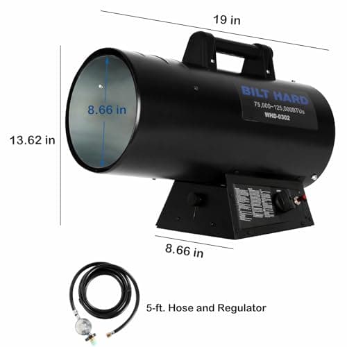 BILT HARD 125,000 BTU Forced Air Propane Heater, Adjustable Liquid Propane Torpedo Heater for Garage, Jobsite, and Construction Sites, CSA Listed 7
