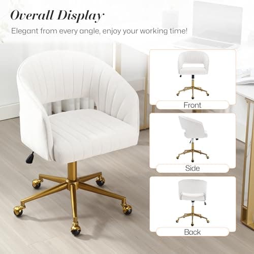 HENGJIANYI Home Office Swivel Desk Chair, Modern Velvet Vanity Chair, Height Adjustable Armchair with Gold Base, Ergonomic Office Chair for Task Study Computer Room, Beige 8