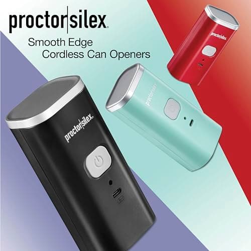 Proctor Silex Automatic Electric Can Opener, Hands Free Cordless Operation & USB Rechargeable, Self-Aligning, Cut Smooth Touch Lid Edges, Compact and Easy to Store, Red 9