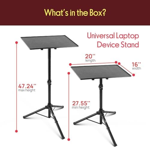 PYLE Laptop & Projector Stand, Tripod Stand With Adjustable Height 28"-50", Portable DJ Equipment Mount, Angle Adjustable Tray, Lightweight Metal Construction, Stage, Studio, Musicians & Performers 6