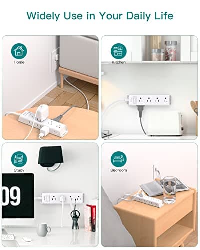 Flat Plug Power Strip, Ultra Thin Flat Extension Cord - Addtam 12 Widely AC 3 Sides Multiple Outlets, 5Ft, Wall Mount, Desk Charging Station for Home Office Dorm Room Essentials 5
