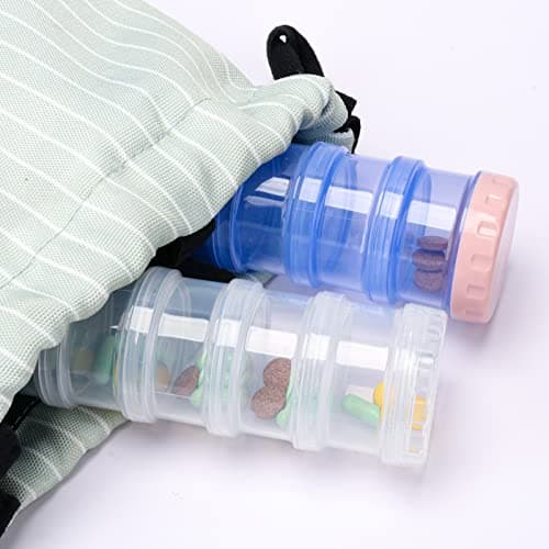2 Pack 7 Day Pill Organizer Case Stackable Weekly Supplements Vitamins Pills Holder Dispenser Large Translucent Clear with Extra Lid 6